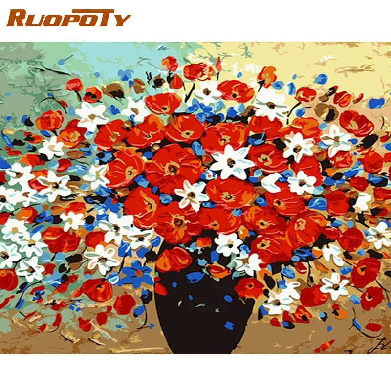 

RUOPOTY Frameless adults Flowers Diy digital oil Painting By Numbers Flowers Wall Art Picture By Number Calligraphy Painting