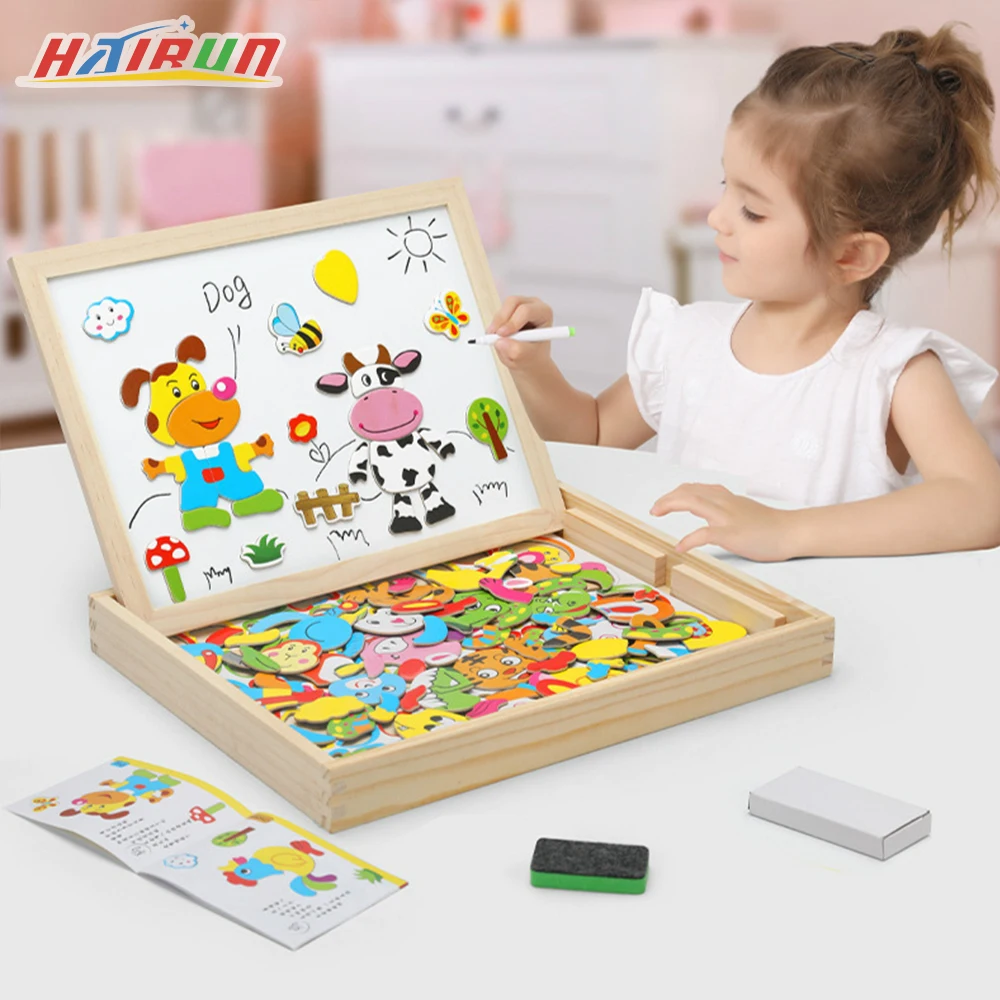 

Montessori Wooden Magnetic Multifunction Children Animal Puzzle Toy Writing Drawing Board Blackboard Learning Education For Kid