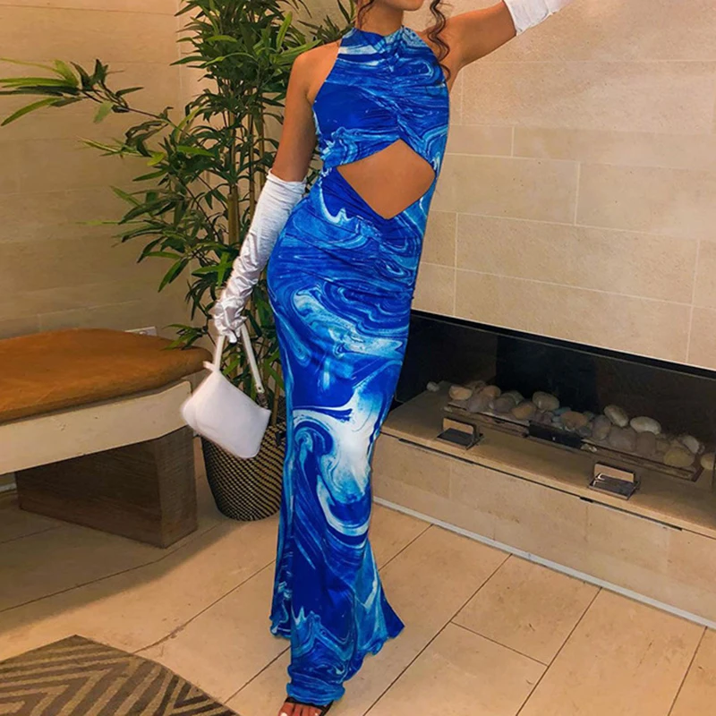 

Женское вечернее платье-Русалка OMSJ, длинное ажурное платье с принтом, без рукавов, для банкета и вечеривечерние