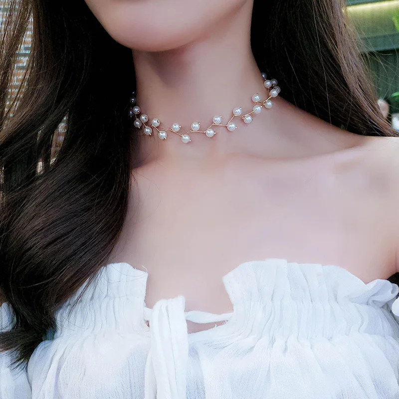 

Pearl Necklace For Women Simple Short Chain Necklaces Personality Fashion Jewelry On The Neck Choker For Girl Gift Collier femme