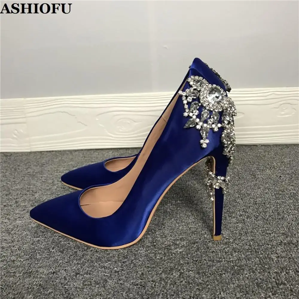 ASHIOFU Handmade Women High Heel Pumps Jewelry Slip-on Party Office Dress Shoes Evening Dating Fashion Pumps Court Shoes