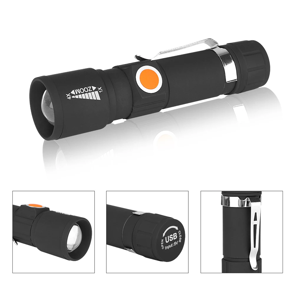 

LED Flashlight Battery ABS Material Outdoor Camping Zoomable Ultra Bright USB Recharge Torch Lamp Portable Outdoor Mini