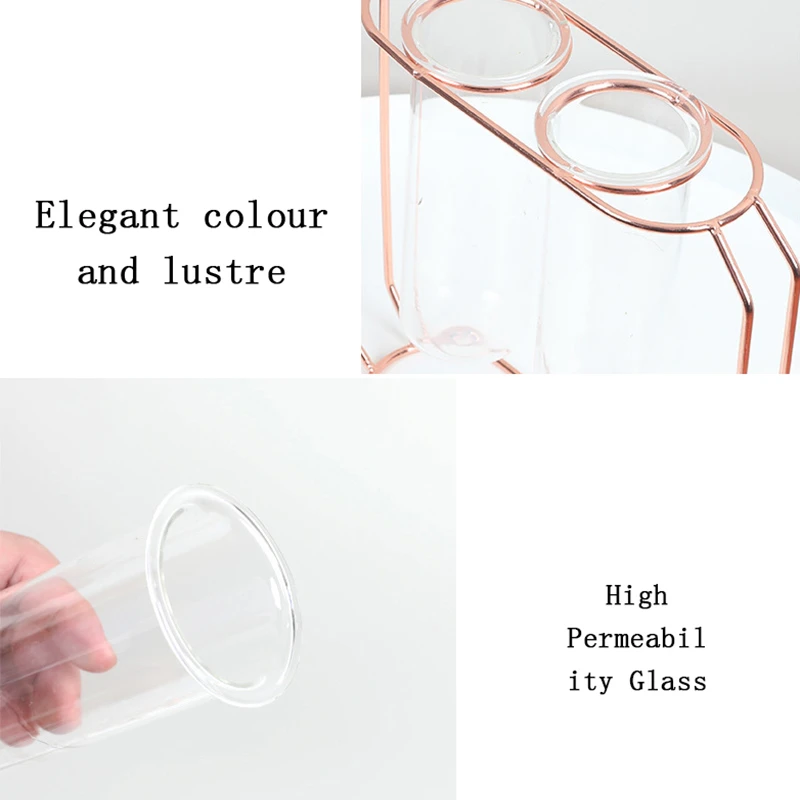 Прозрачная стеклянная железная ваза в скандинавском стиле розовое золото