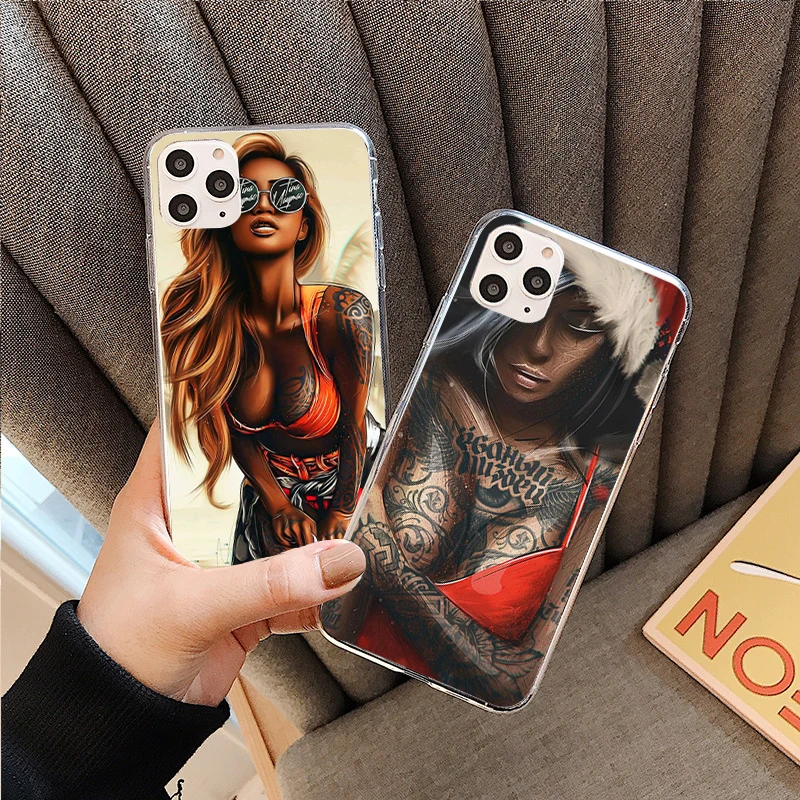 

Sexy Sleeve Tattoo Girl Phone Cover For iPhone 11 12 13Pro Max X XR XS Max 7 8 Plus 6S SE20 13Mini Soft Silicone TPU Case Fundas