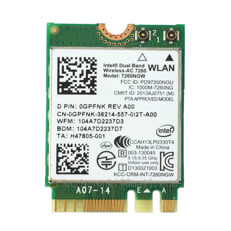Беспроводная WLAN карта AC 7260 802.11AC NGFF/M.2 Wifi + Bluetooth BT 4 0 867 Мбит/с для dell Sony Intel 7260NGW