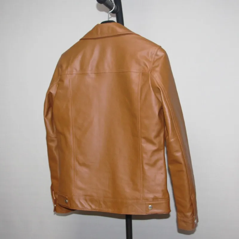 

Pigskin Real Brand Leather Jacket Men Vintage Slim Fit Work Short Coat Spring New Single Breasted Lapel Casual Outerwear Male