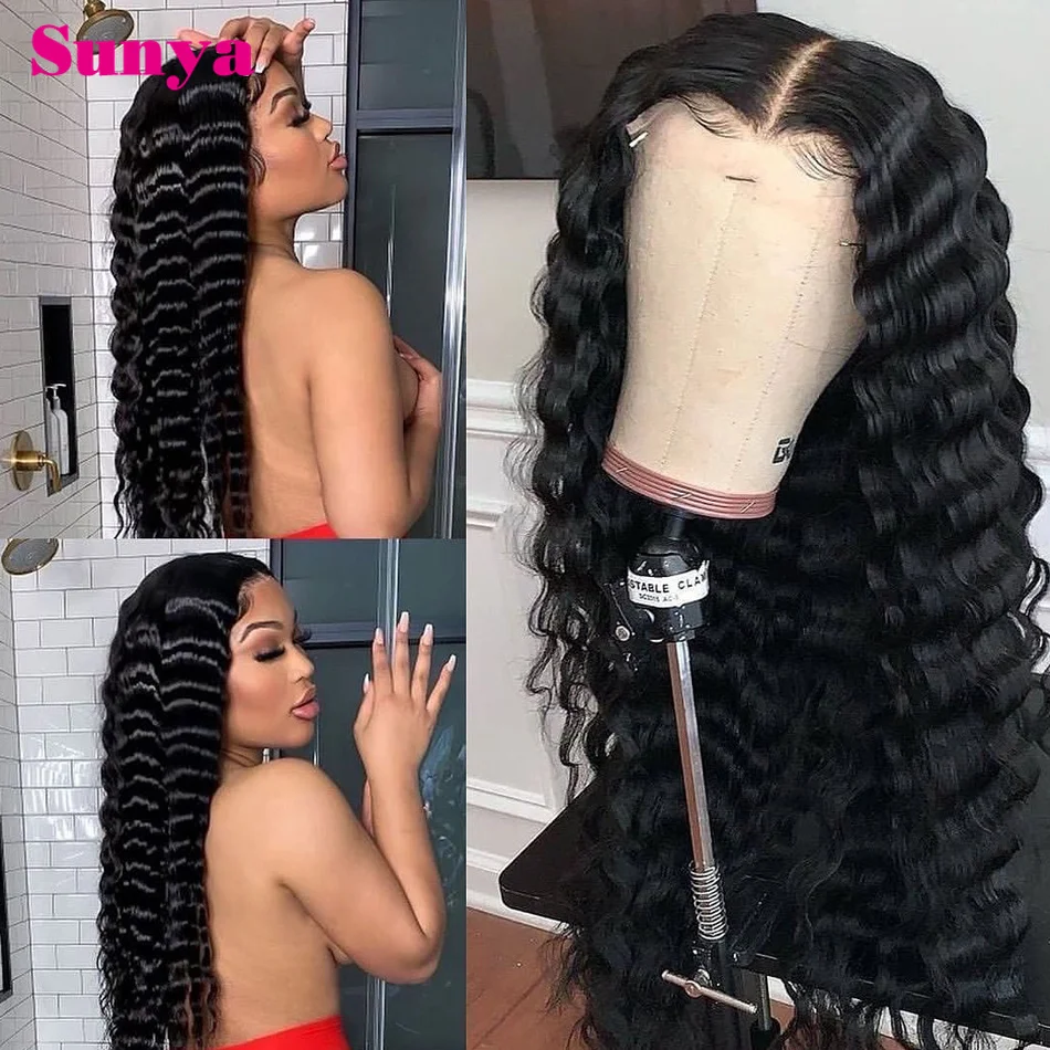 

13X4 HD Deep Wave Lace Front Human Hair Wig For Women IndianTransparent Lace Frontal Wig Pre Plucked Closure Wig Wet And Wavy