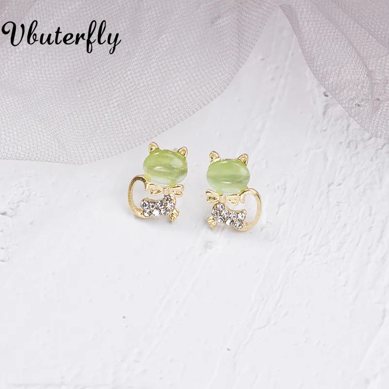 

Opal Cat Earrings with Clear Crystal Champagne/Pink/White Crystal Cat Earrings XMAS GIFT FOR HER Cat-shape Studs JL328D-39DJ