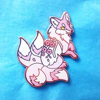 unique charm four tailed flower pink fox hard enamel pin cute cartoon plant pastel sakura medal brooch backpack fashion jewelry