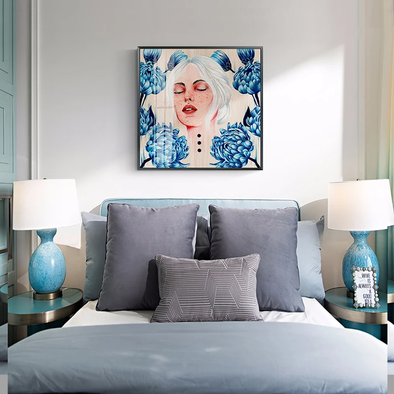 

Modern Canvas Painting Poster and Print for Living Room Bedroom Blue Square Picture Figure Painting Home Decorative Unframed