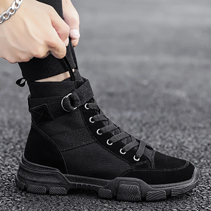 Мужские ботинки с высоким берцем армейские уличные металлической пуговицей