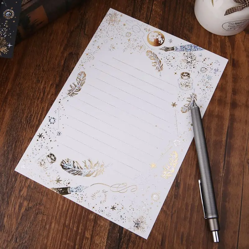 

8 Sheets High-end Vintage Bronzing Feather Blessing Letter Paper Pad Writing Office School Supplies