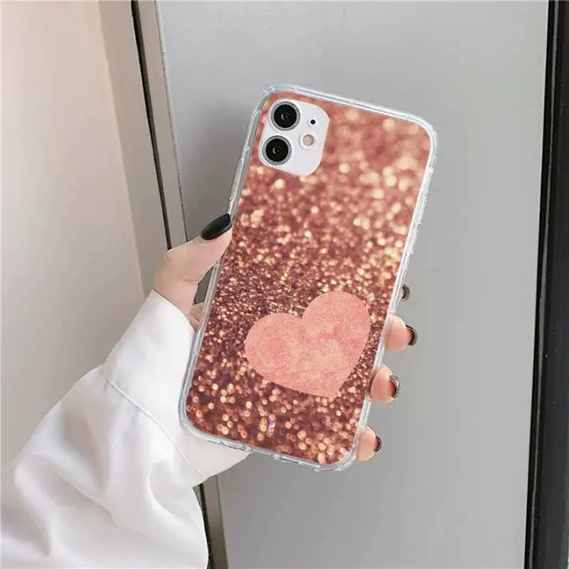 

Gold Rose Love heart Phone Case Transparent soft For iphone 5 5s 5c se 6 6s 7 8 11 12 plus mini x xs xr pro max