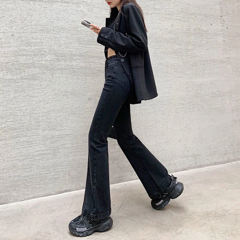 

Flare Jeans Women Full Length High Waist Skinny Retro Fashion All-match Korean Style Summer Female Streetwear Harajuku Teen Soft