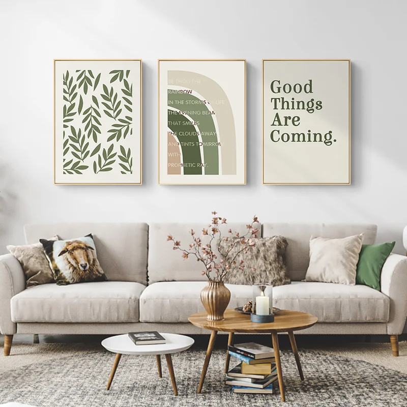 Абстрактная геометрическая форма плакат Nordic для домашнего декора. Скандинавский зеленый листовой декоративный рисунок. Современная холстовая картина на стену.