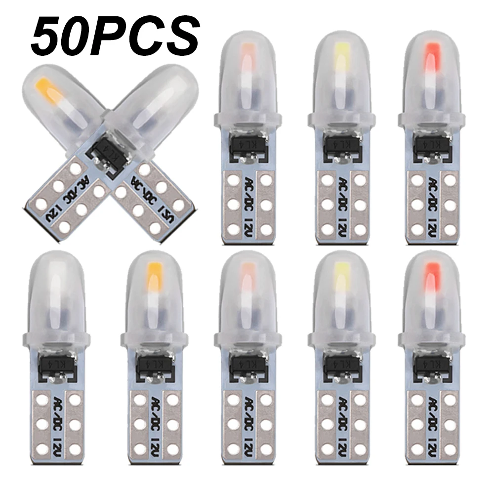 50Pcs T5 W1.2W W3W 74 86 206 Super Bright 2 SMD 3014 LED Bulb Car Interior Light Auto Side Wedge Dashboard Gauge Instrument Lamp
