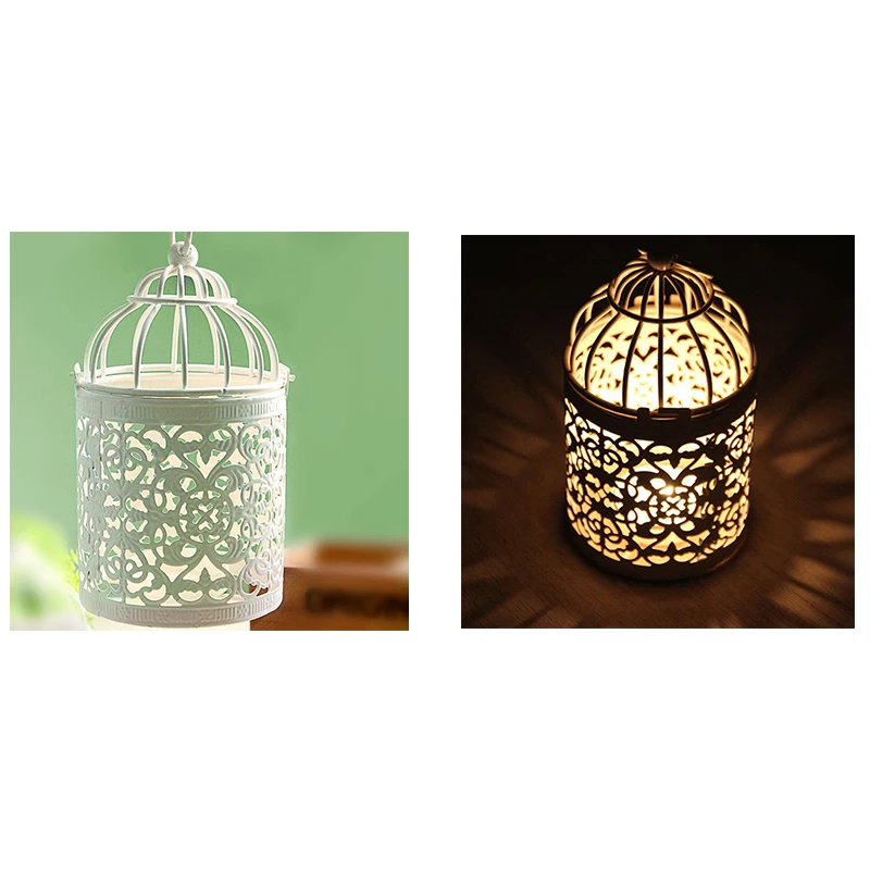 Белый Металл полый узор подсвечник художественный фонарь украшение птица в