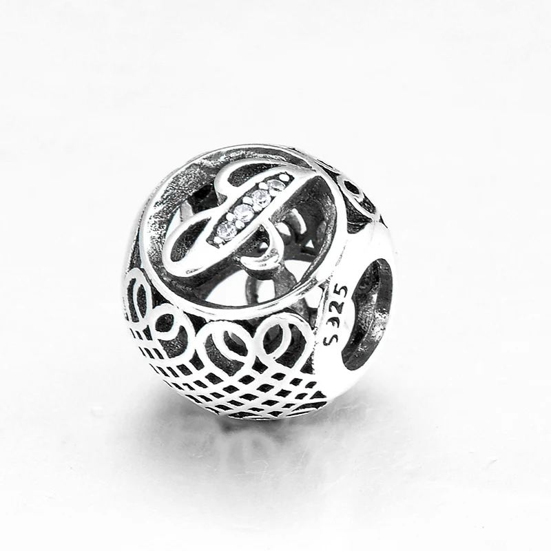 Горячая выдалбливают Письмо J 100% Настоящее серебро 925 пробы Модные прозрачные CZ