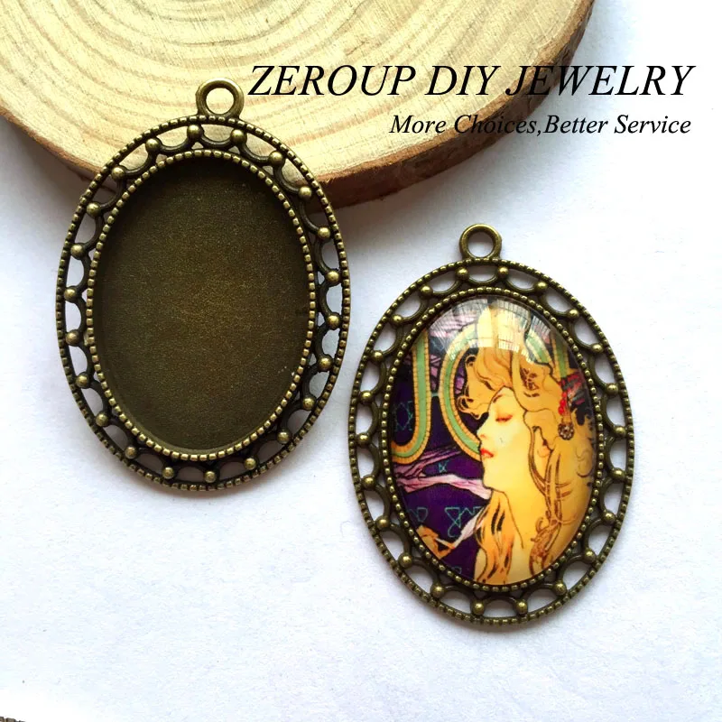 5 шт./лот 25x35 мм Ожерелье Подвеска Установка античная бронза серебро цвет стекло