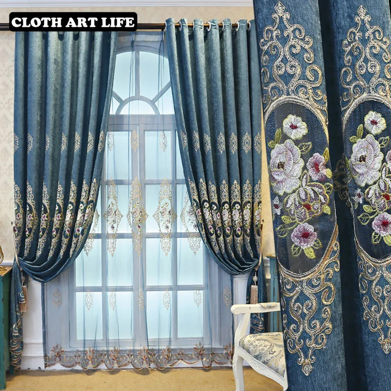 

Luxurious European Chenille Curtain Blackout Curtains for Living Room Bedroom Kirchen Jacquard Embroidery Fabric Drapes Blinds