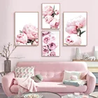 Растительные принты, цветочный постер, Цветочная Картина на холсте, пастельно-розовая картина на стену, картины с пионами для гостиной, украшение для дома
