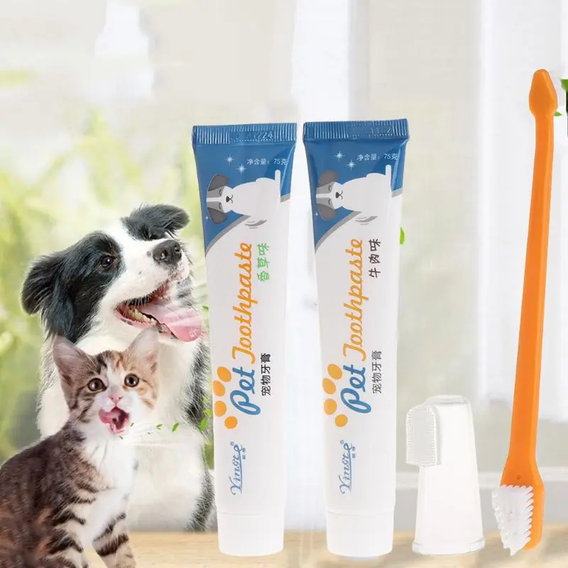 

3 Pcs Pet Toothpaste Toothbrush Set Teeth Hygiene Oral Care Kit Cleaning Supply