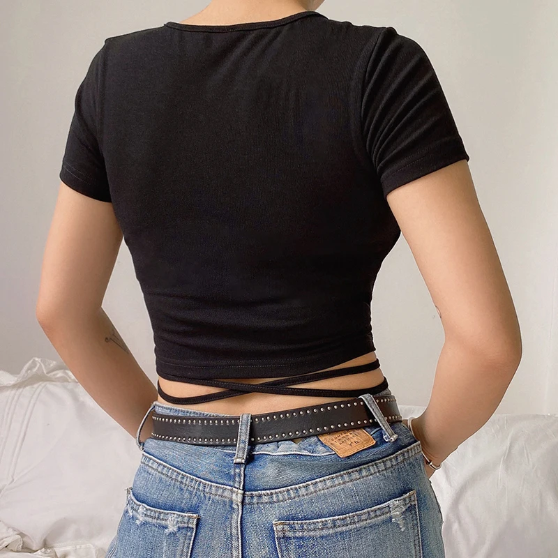 Женская футболка с запахом коротким рукавом и V-образным вырезом | одежда