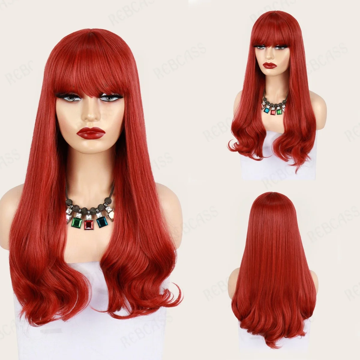 

Long Red Colored Wig With Bangs Synthetic Hair Wigs Bang With Wig For Women Durable High Tempereature Wigs Cosplay Daily Use