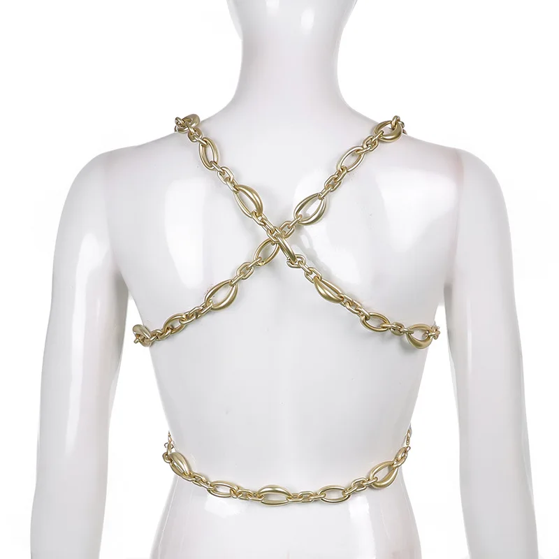 

Ggbaofan Chic Fashion Metal Gold Chain Crop Tops For Girls Sleeveless Backless Criss Cross Tube Cropped Top Solid Summer