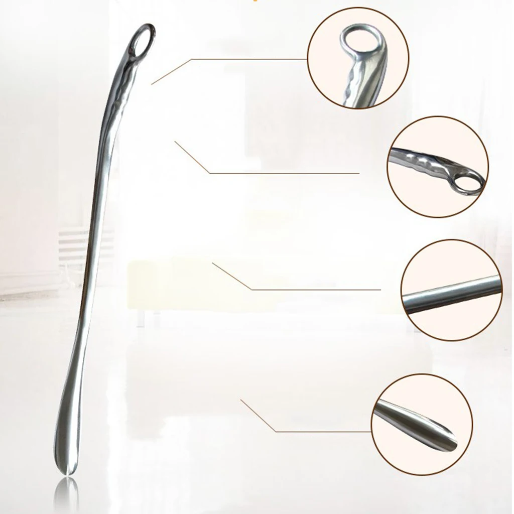 Long Metal Shoe Horn Alloy Solid For Shoes Boots All Size Feet With Loop Handle  52x4.5cm