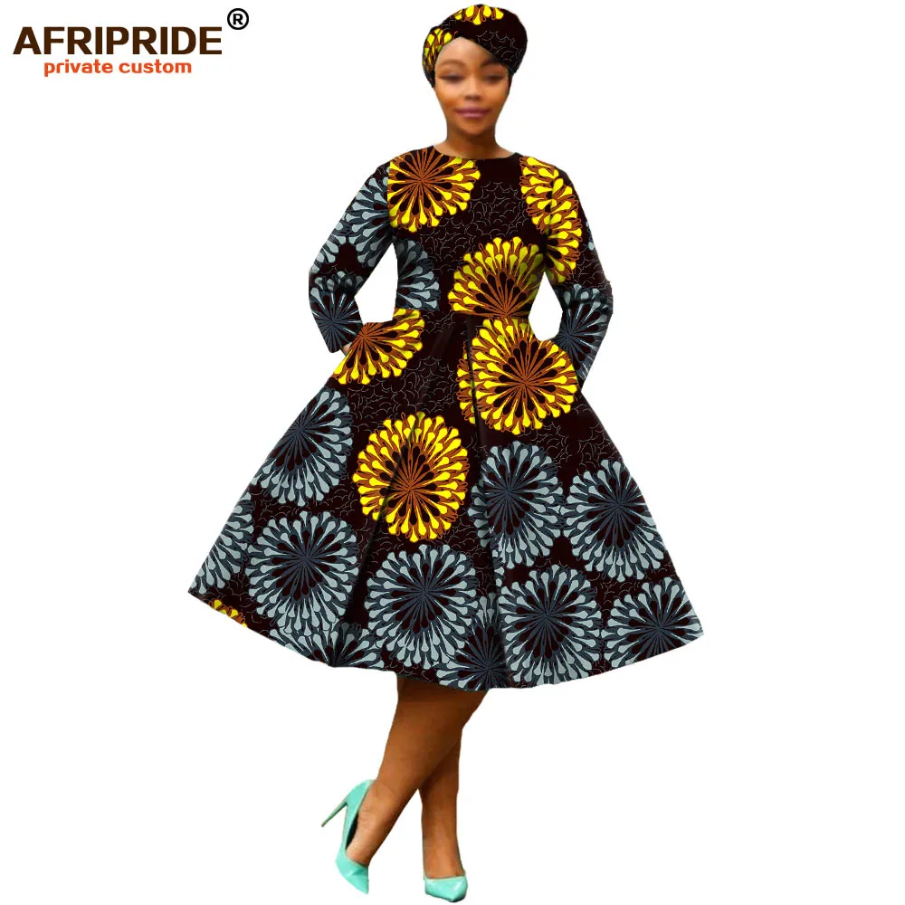 Африканская одежда, Осеннее женское платье AFRIPRIDE, длинный рукав, длина до середины икры, бальное платье, женское Повседневное платье с головным убором A7225111 - Цвет: 304X