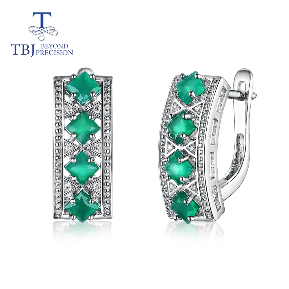 Женские серьги с зеленым агатом квадратное ювелирное изделие из серебра 925 пробы