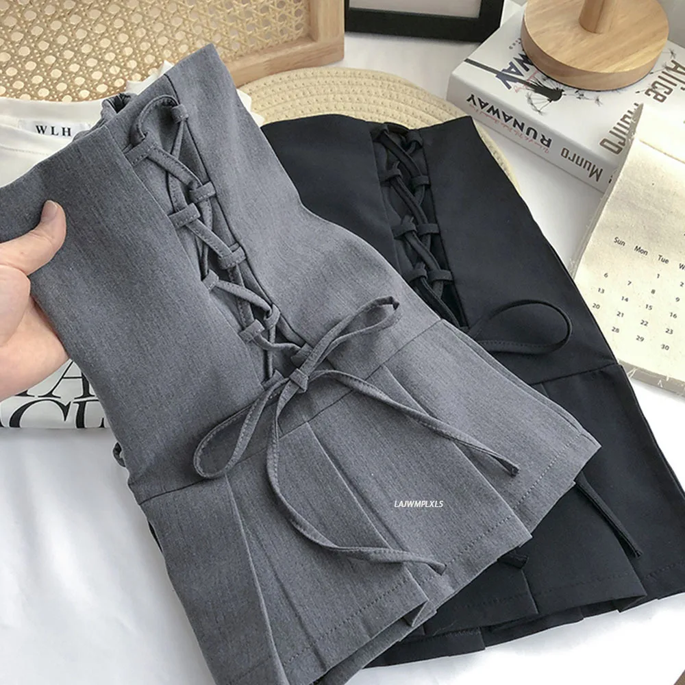 

2021 Gothic Punk Pleated Skirt Ladies Black Gray Mini Summer High Waist Harujuku Short Skirts