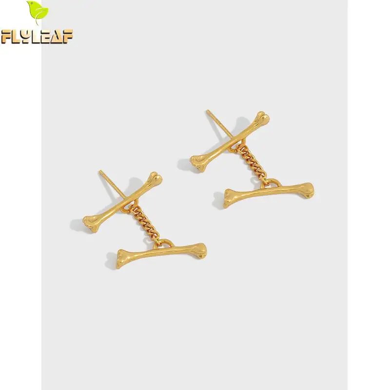 Женские серьги с двойной планкой серебро 925 пробы золото 18 К в стиле хип хоп рок