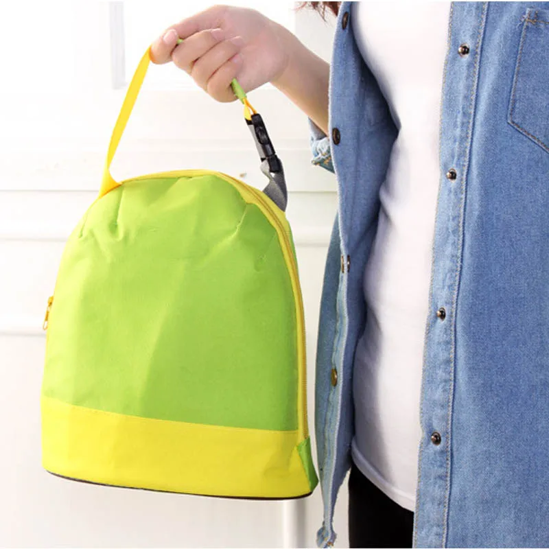 green yellow 1 PC Portable Lunch Box Dot Pattern Tote Cooler Bags Food Container Thermal Insulated Bento Pouch Lunch Bag - Цвет: green yellow
