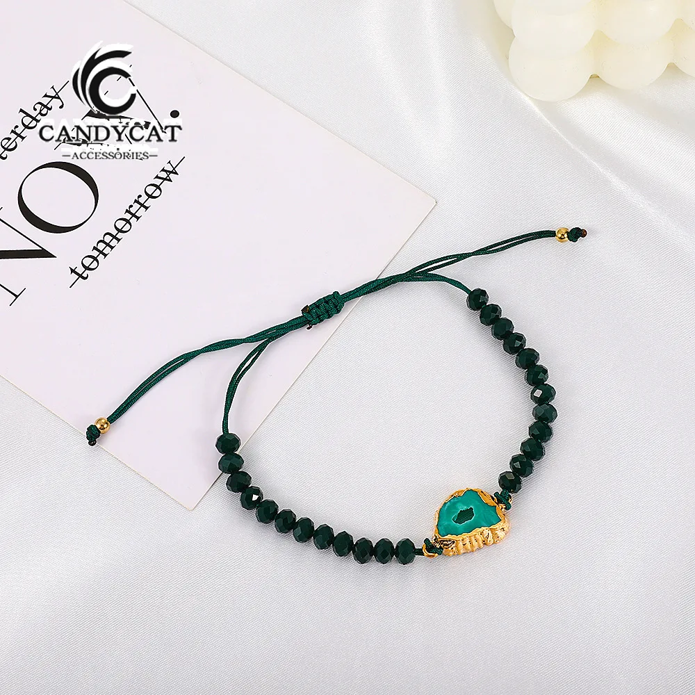 

Boho Green Beaded Bracelets for Women Acrylic Bead Irregular Natural Stones Weave Adjustable Rope Bracelet Retro Fashion Jewelry