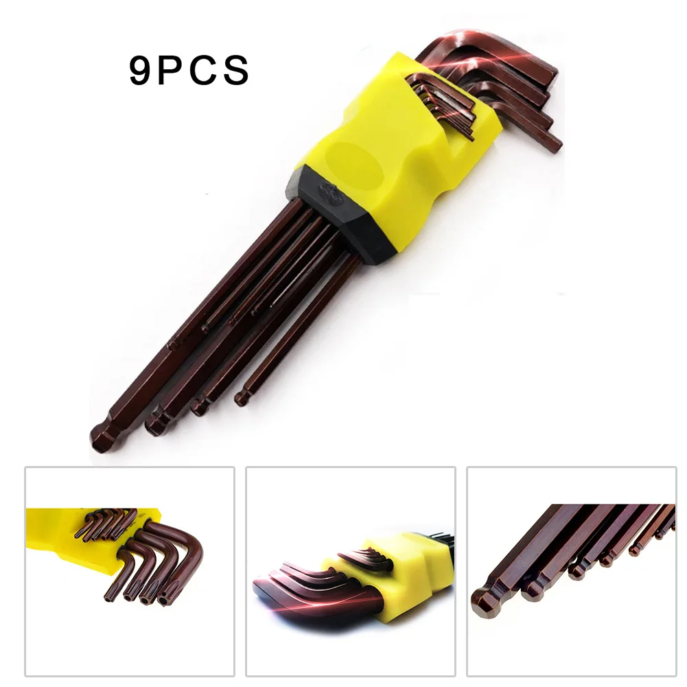 

9 Pieces 1.5~10mm Hex Allen L Wrench METRIC Set Long Arm Ball End With Tool Holder Durable Alloy Steel