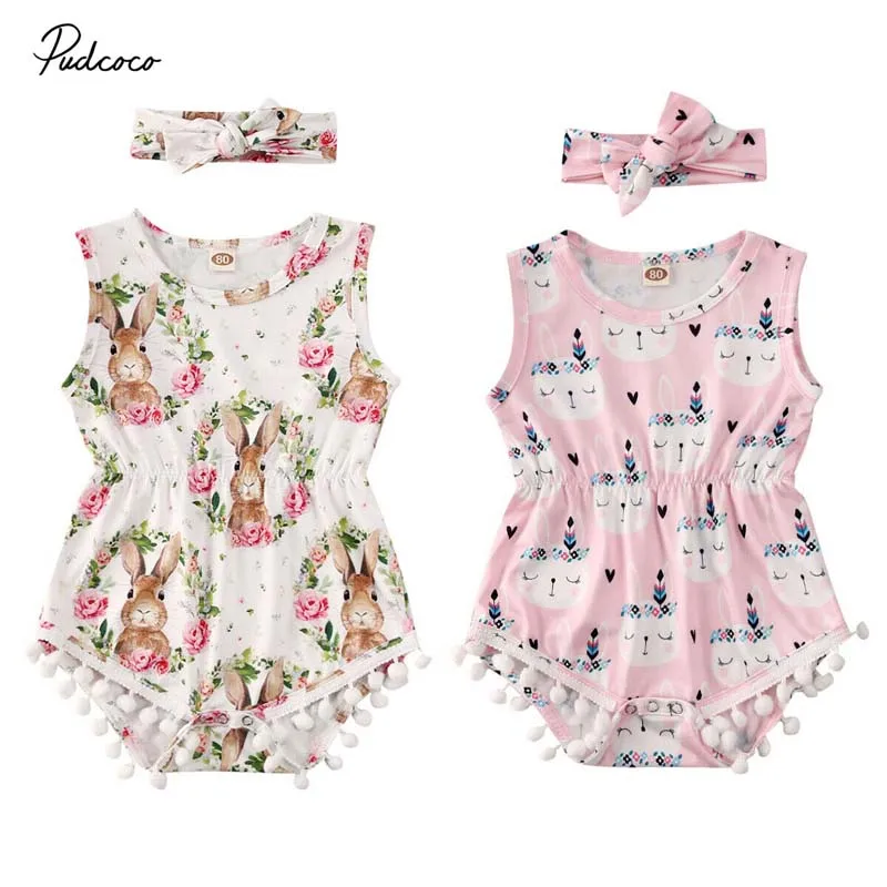 2020 Пасхальный милый комбинезон с кроликом для новорожденных девочек повязка на