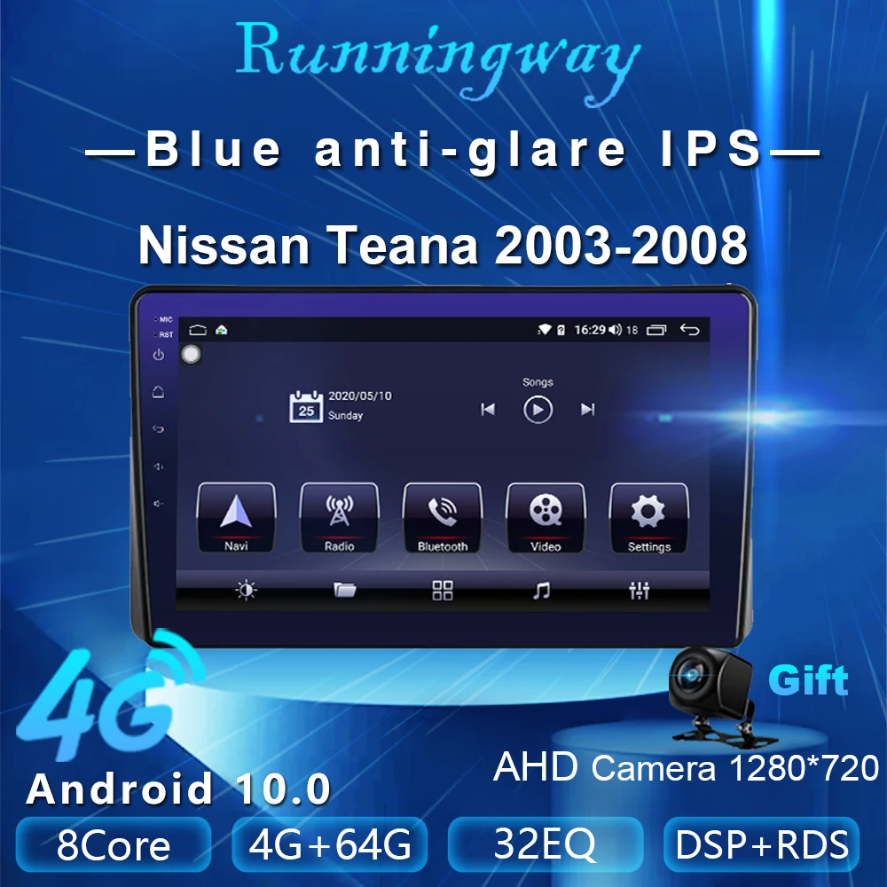 Runningway Android 10.0 5G Car DVD для Nissan Teana J31 2003 - 2008 4G+64G Радио Мультимедиа Видеоплеер Навигация GPS