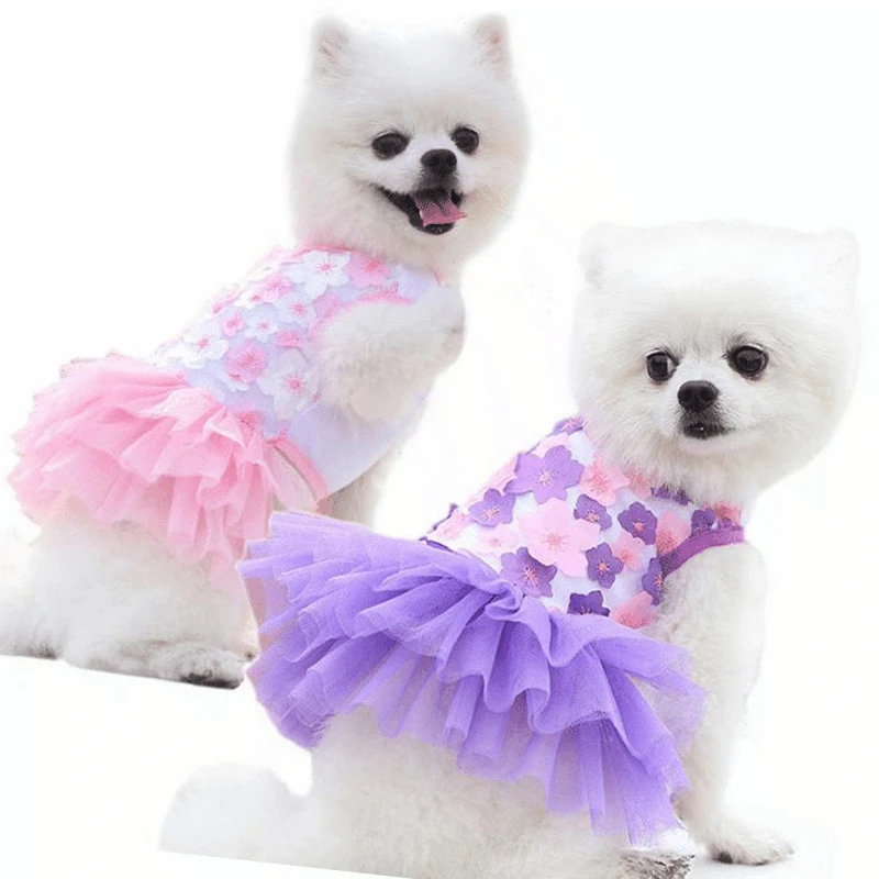 

Summer Pet Clothes Small Dog Skirts Princess Costume Spring Dogs Yorkies Pomeranian Floral Lace Party Dresses