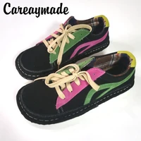 careaymade springsummer style casual muffin single shoe cowhide thick sole british retro low top lace up korean womens shoes