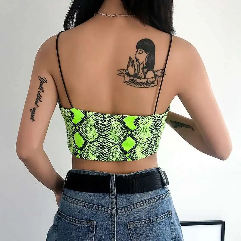 Модные женские сексуальные летние топы на бретельках со змеиным принтом майка