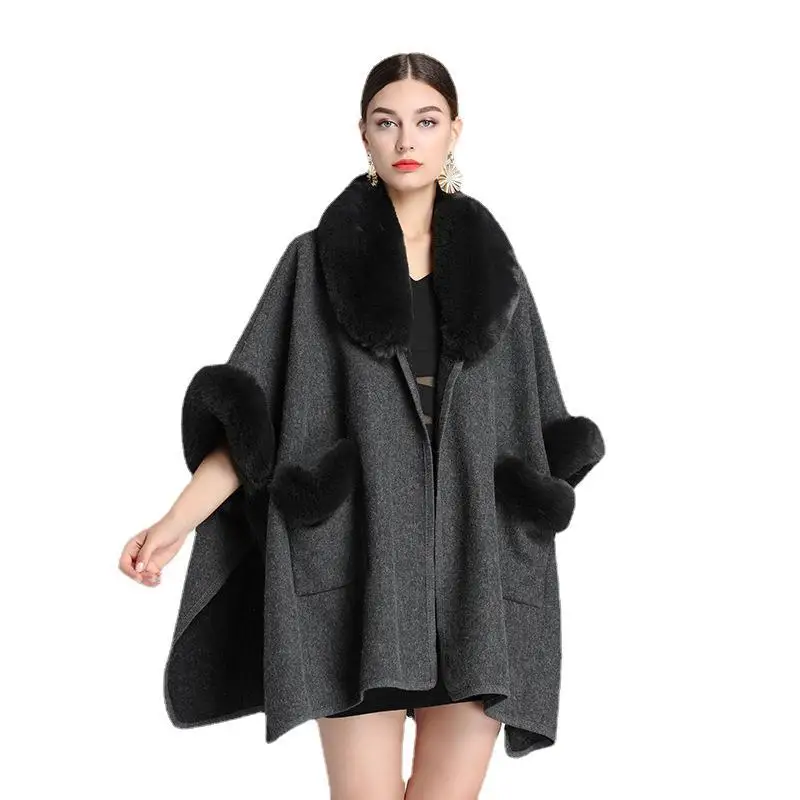 

Новинка Осень-зима 671, искусственная шаль, искусственная шаль, свободное шерстяное пальто, кардиган для женщин, пончо, накидки
