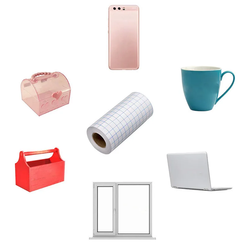 Прозрачная виниловая клейкая лента с синей выравнивающейся сеткой для