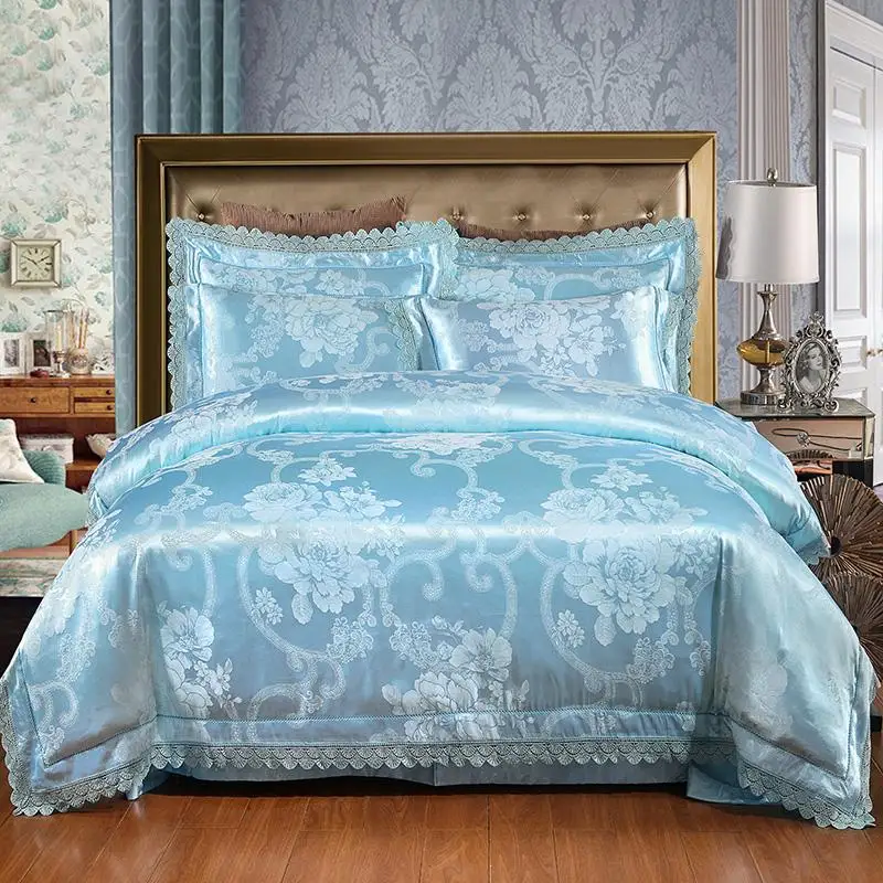 Новый роскошный шелк хлопок сатин жаккард Постельное белье кружева пододеяльник