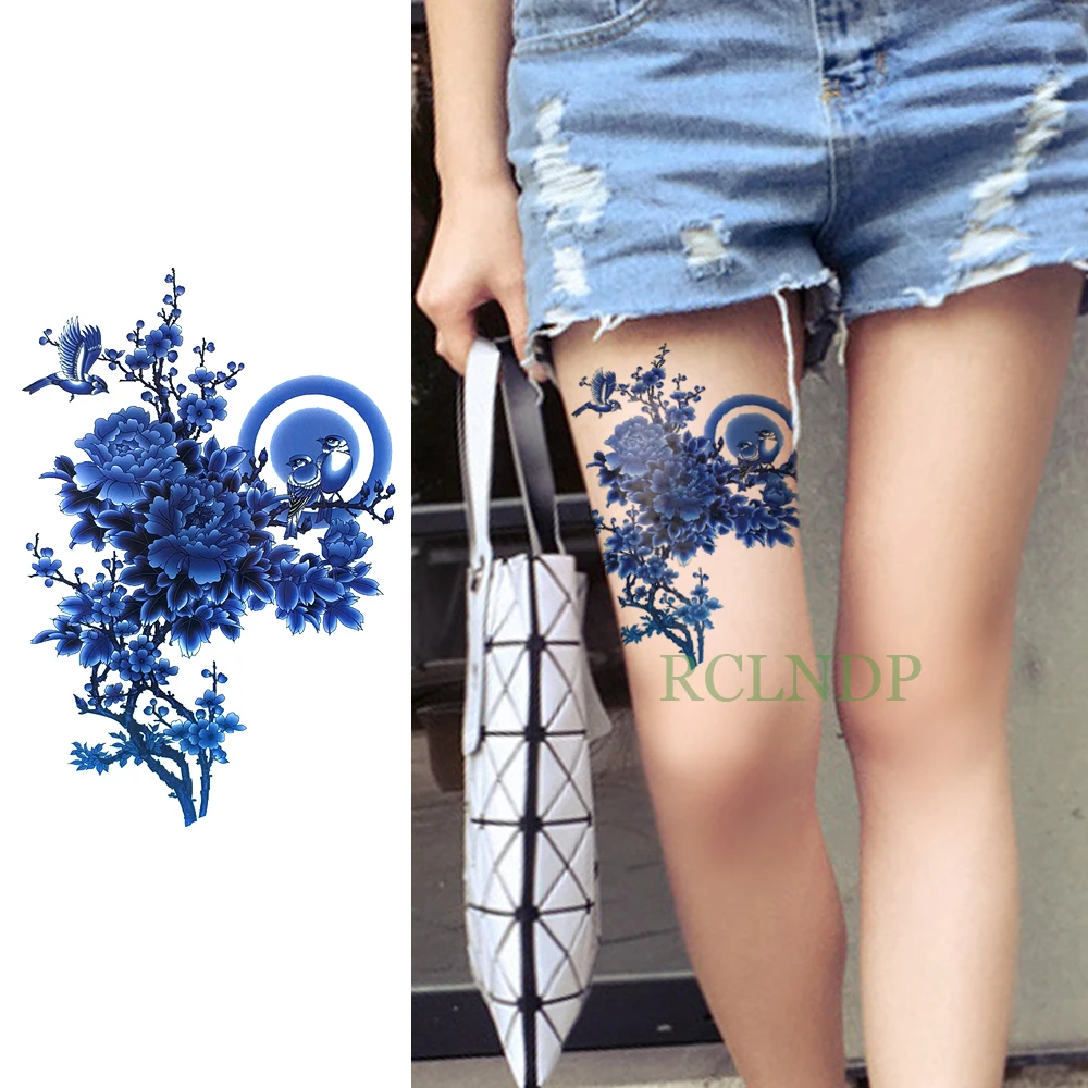 Водонепроницаемые временные тату наклейки Пион цветок птица поддельные флэш