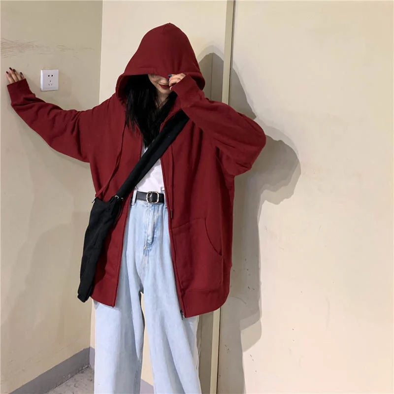 

High Street Hip Hop Loose Oversized Sweatshirts Gothic Women Zip Up Hoodies Gothic Autumn Winter Long Sleeve Thick Clothes