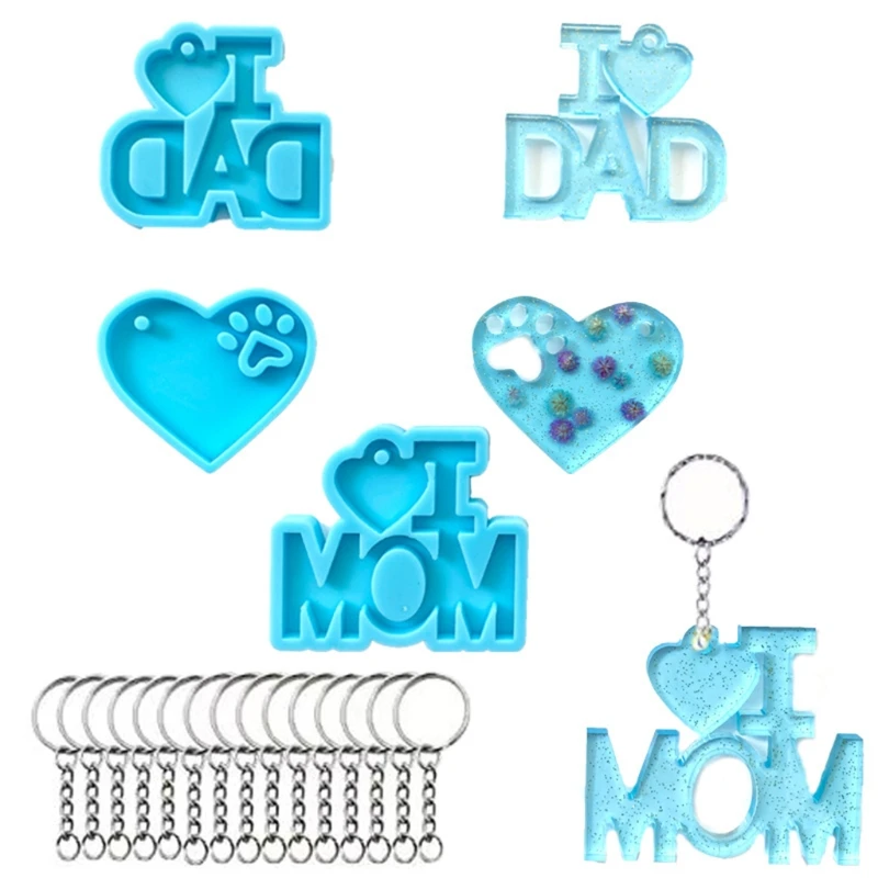 

3 Pcs/Set Father's Day Mother's Day Theme Keychain Epoxy Resin Mold Necklace Pendant Silicone Mould DIY Crafts Decorations Tools