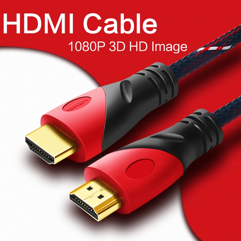 Высокоскоростной HDMI кабель позолоченный Соединитель с красной, черно-белой сеткой 1080 P, 0,5 m, 1 m, 1,5 m, 2 m, 3 m, 5 m, 8 m, 10m