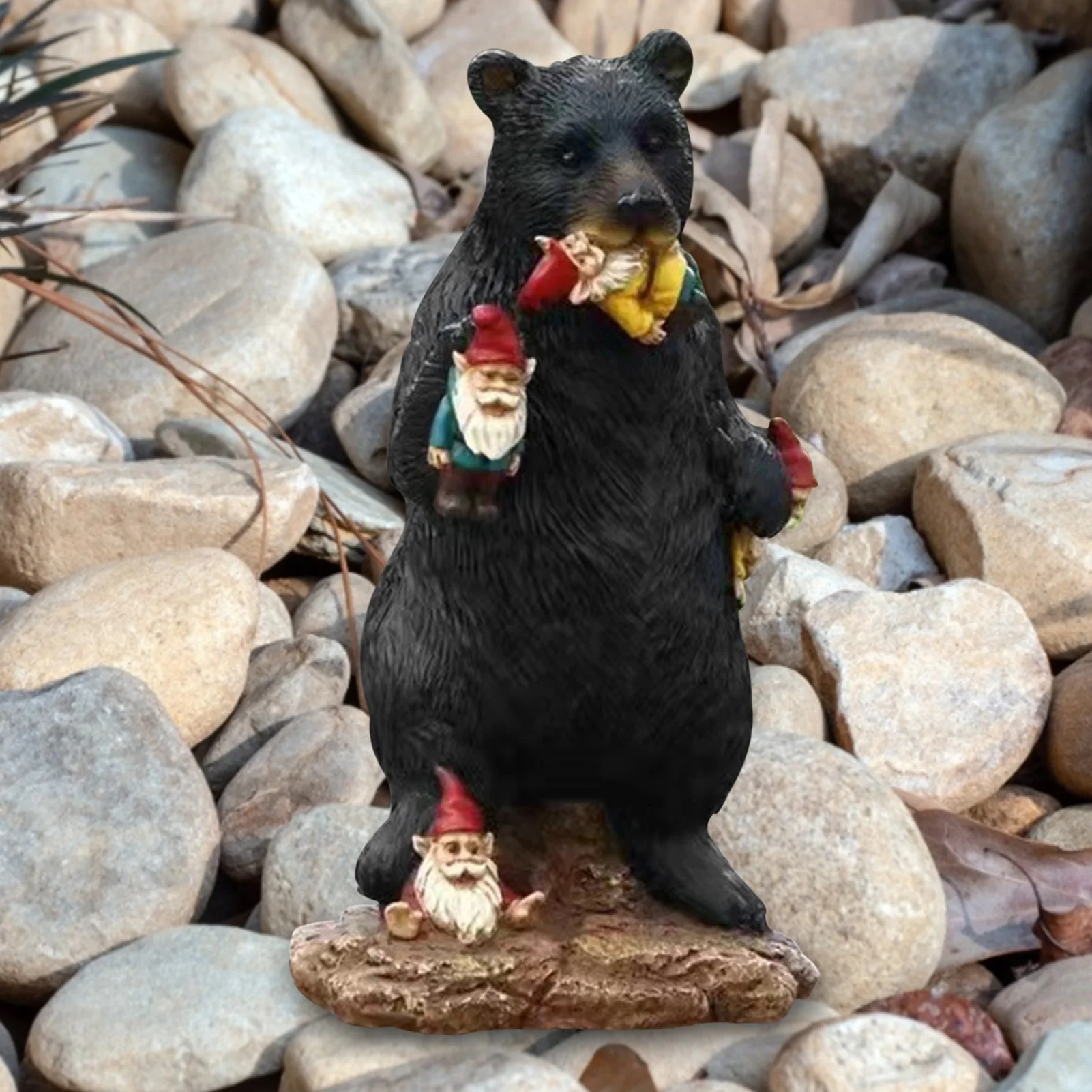 

Garden Gnome Statue Black Bear and Gnomes Welcome Sign Sculpture Resin Miniature Elf Ornament Decoration For Garden Yard Lawn